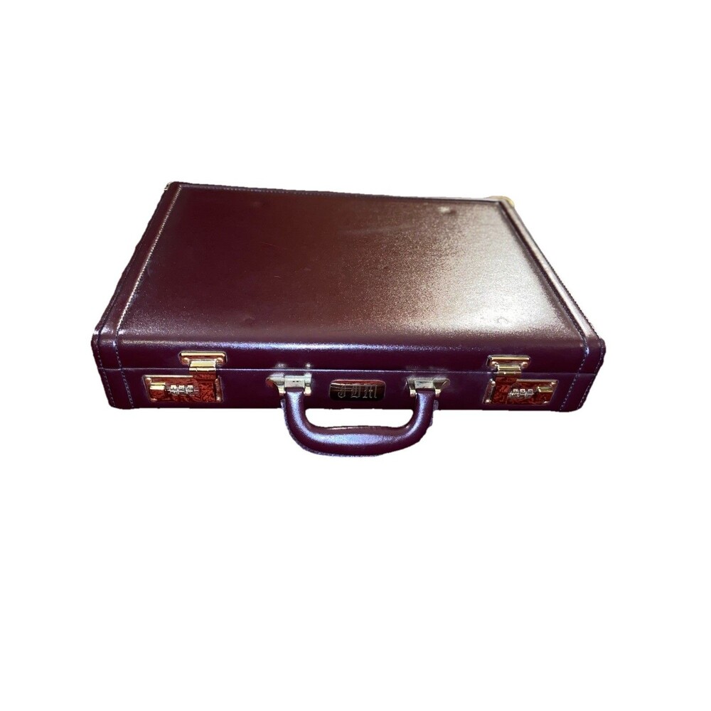 Burgundy Leather Briefcase w/ Combination Lock Executive Business Attache Case